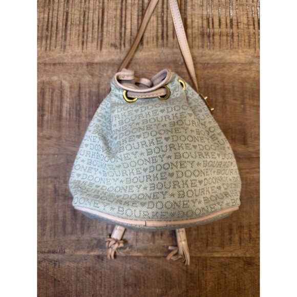 Dooney Bourke Vintage Monogram Leather Canvas Drawstring Bucket Bag Made In USA - Picture 4 of 15